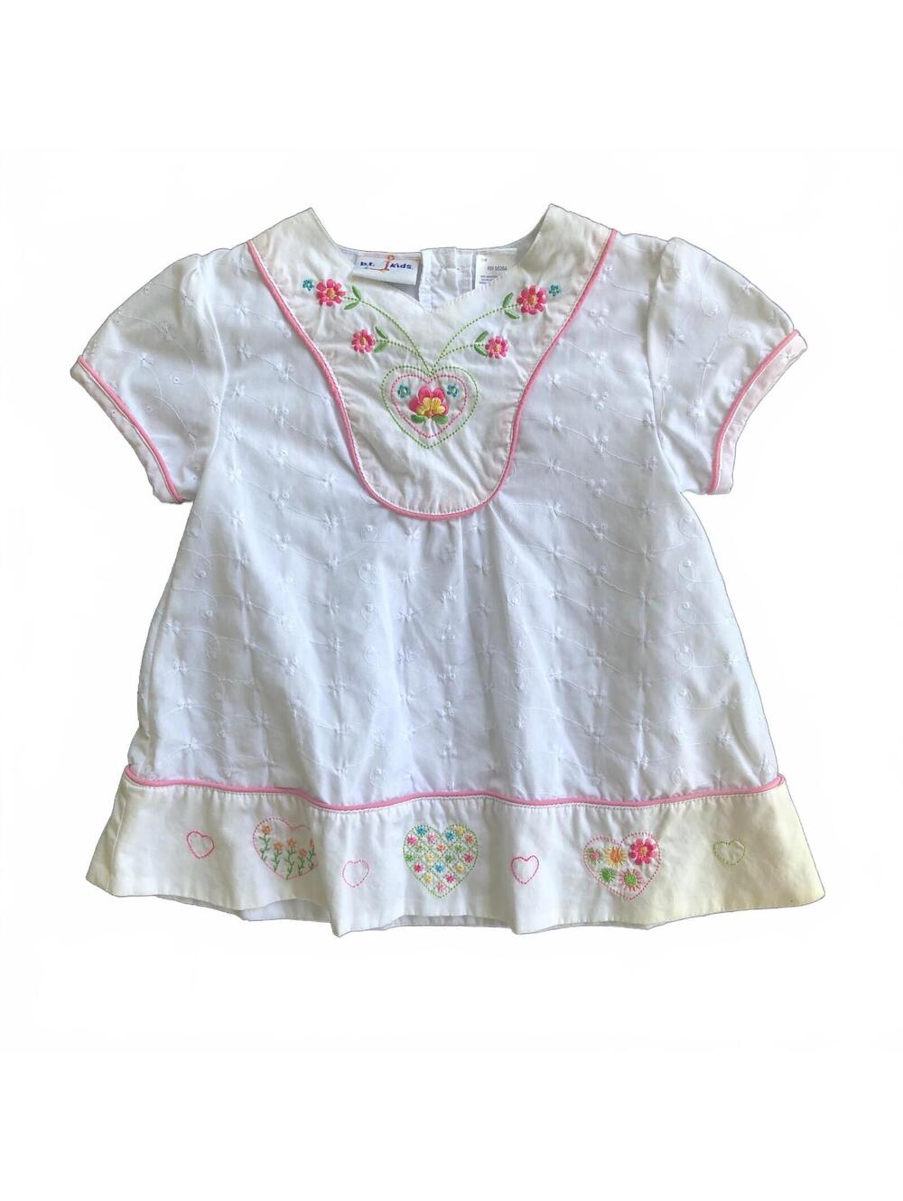 b.t. kids Girls White Embroidered Floral Heart Short Sleeve Top Size 6